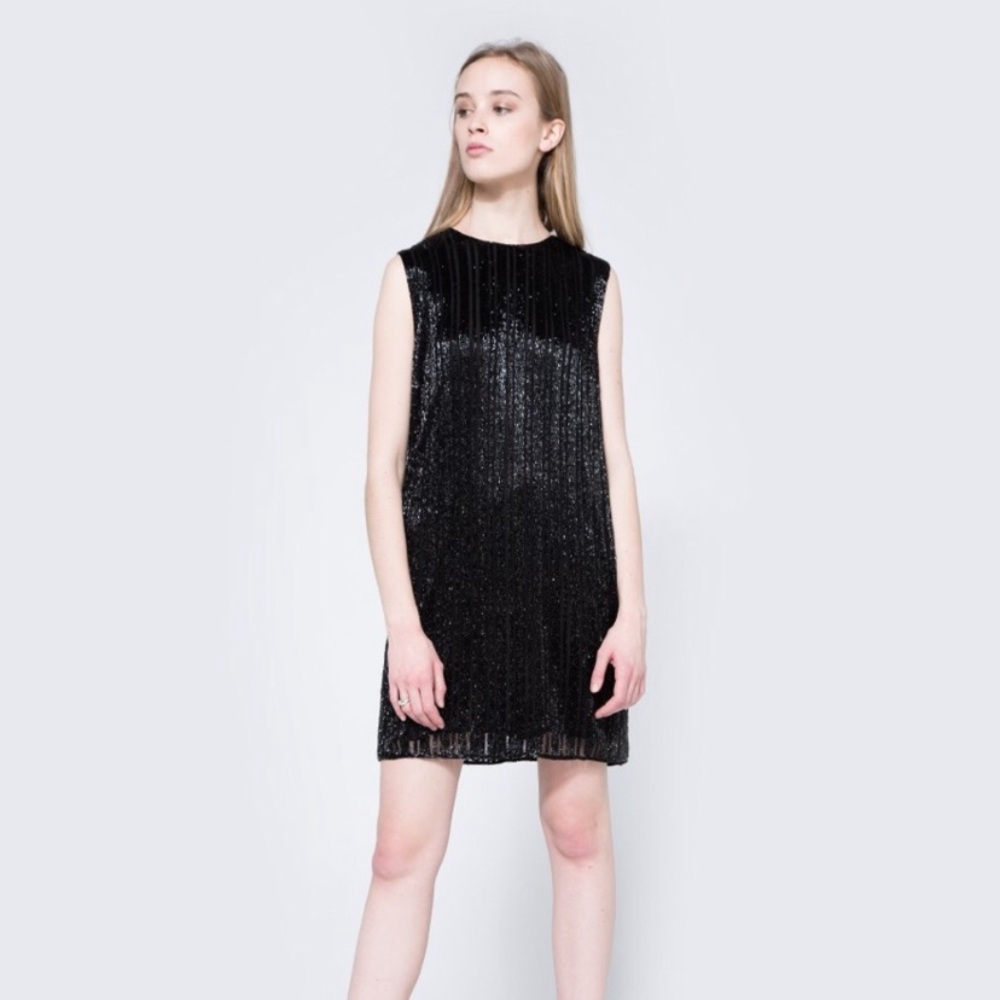 GANNI Humphrey Beads Shift Dress in Noir Stripe